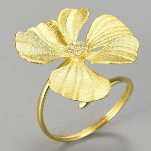 925 Sterling Silver Gold Plated Adjustable Large Peony Flower Ring
